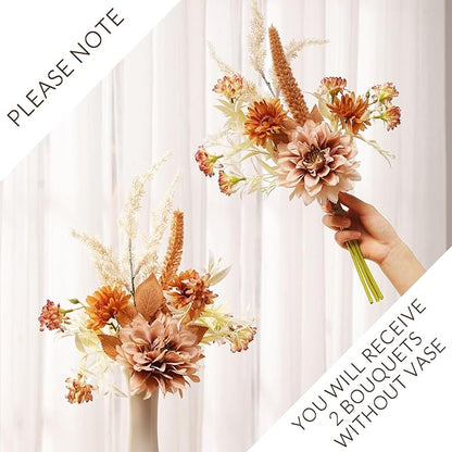Fake Flower Bouquet, Faux Flower Arrangement for Decorating Kitchens, Bedrooms, Bathrooms, Realistic Artificial Flowers Made of Silk & Plastic, Floral Decoration with Dahlia & Small Blossoms