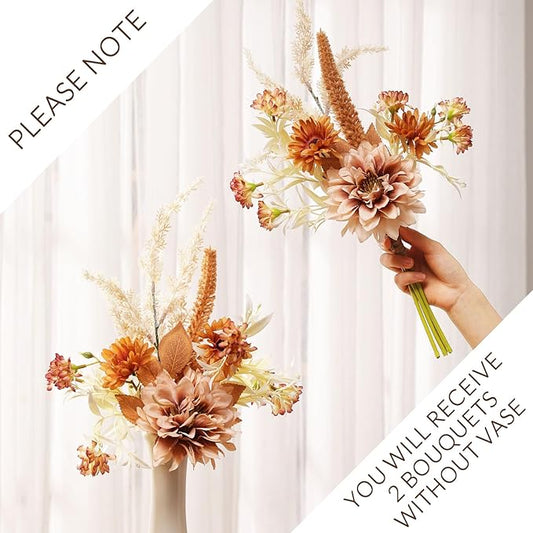 Fake Flower Bouquet, Faux Flower Arrangement for Decorating Kitchens, Bedrooms, Bathrooms, Realistic Artificial Flowers Made of Silk & Plastic, Floral Decoration with Dahlia & Small Blossoms