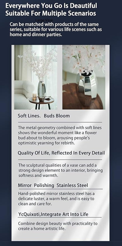 YcQuixoti Small Silver Prismatic Mirror 18/8 Stainless Steel Metal Vase Stands 9.13 inches Tall.Ideal for Dried Flower Arrangements Decor Gift for Spa Wedding Home or Votive Candle Candle Gardens