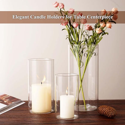 Hurricane Glass Candle Holder Clear Cylinder Vases, Pillar Candle Holders For Floating Candles Table Centerpiece Modern Glass Vases For Weeding Centerpieces Decoration Party Home Decor (2 Sets, S+M+L)