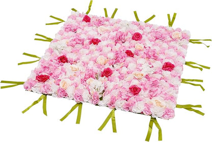 CNCEST Artificial Flower Wall Panels, Flower Wall Mat Silk Rose Flower Panels, Artificial Flower Wall Background (Type 3)