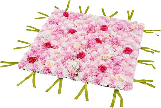 CNCEST Artificial Flower Wall Panels, Flower Wall Mat Silk Rose Flower Panels, Artificial Flower Wall Background (Type 3)