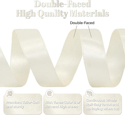 Antique White Satin Ribbon, Double Faced 7/8 Inch X 25 Yards Antique White Ribbon, Premium Satin Ribbon for Gift Wrapping, Crafts, Hair Bow Making, Sewing, Flower Bouquet, Wedding Party Decor