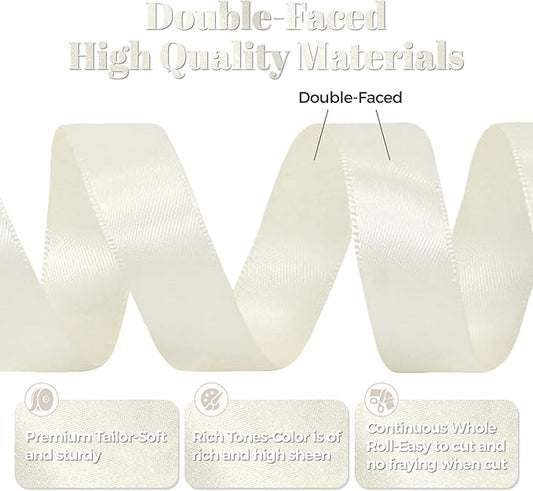 Antique White Satin Ribbon, Double Faced 7/8 Inch X 25 Yards Antique White Ribbon, Premium Satin Ribbon for Gift Wrapping, Crafts, Hair Bow Making, Sewing, Flower Bouquet, Wedding Party Decor