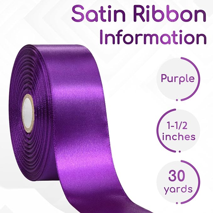 30 Yards Purple Ribbon 1-1/2 Inch, Dark Purple Satin Ribbon for Gift Wrapping, Flower Bouquet, Crafts, Handmade Rose, Christmas, Halloween, Wedding