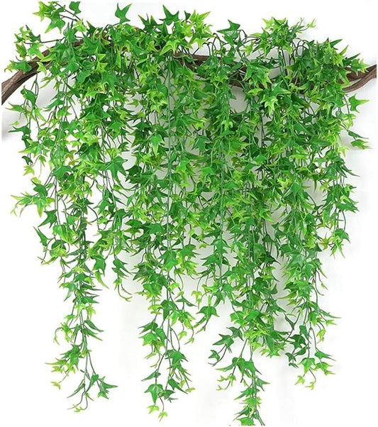 Artificial Hanging Vines, Fake Vine Plastic Plants Sweet Potato Leaves Ivy UV Resistant Greenery Décor Faux Flowers for Indoor Outdoor Garden Door Wall Wedding Party Table Decoration Green 4 Pack