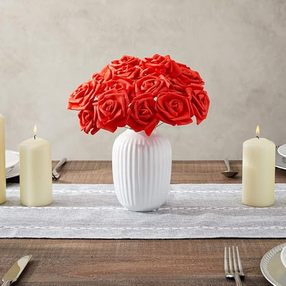 Juvale Artificial Carnations - Wedding Decor & Centerpiece Table Decorations - Artificial Flowers Bulk & Bridal Bouquet - Faux Flowers for Vase & Floral Decorations - 100 Pack, 3 in Dia, Red