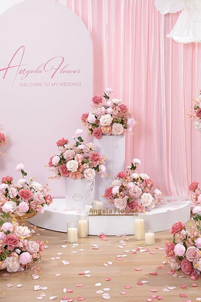 2pcs 17inch Pink Free Standing Flowers Ball Bouquet Artificial Rose Arrangements Balls for Wedding Centerpieces Tables Chair Aisle Runner Flowers Decorations