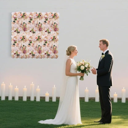 Pink Yellow Flower Wall Panels, Artificial Peony Rose Backdrop, 6Pcs 3D Silk Floral Panels for Wedding Decor, Party Background, Home Wall Decoration (40x60cm)