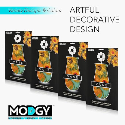 MODGY Expandable Flower Vase, Plastic Decorative Modern Foldable Printed Vases for Centerpieces for Wedding, Dining Table, Home Decor, Living Room, Bathroom, Office, Sunflowers, 4 Pack