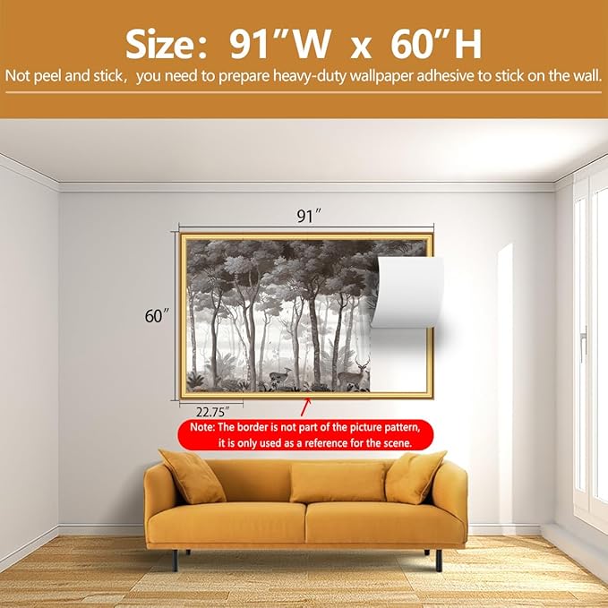 Vintage Forest Wall Mural Dark Trees Animals Wallpaper for Living Room Bedroom（Not Peel and Stick）
