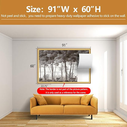 Vintage Forest Wall Mural Dark Trees Animals Wallpaper for Living Room Bedroom（Not Peel and Stick）