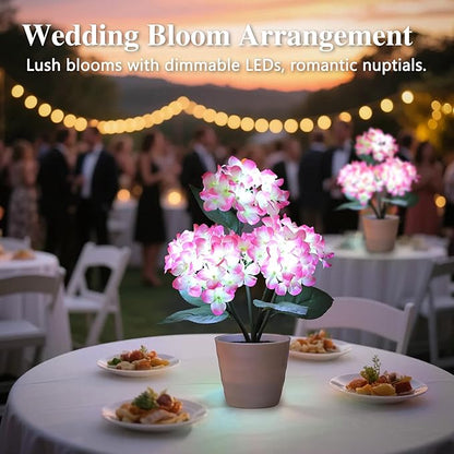 Pink Artificial Hydrangea LED Flower Pot - Lighted Floral Decor for Wedding, Christmas, Home Decor, Battery-Operated Night Light, Gift for Women