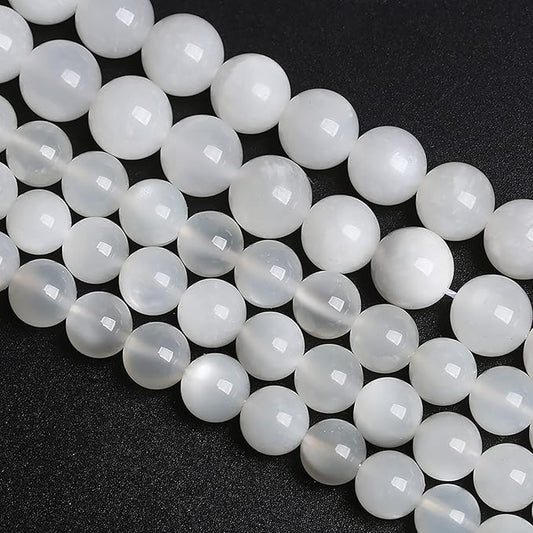 8MM 45PCS Natural White Moonstone Gemstone AAA Grade Crystal Spacer Loose Beads for Jewelry Making DIY Bracelet 15 Inches 1 Strand