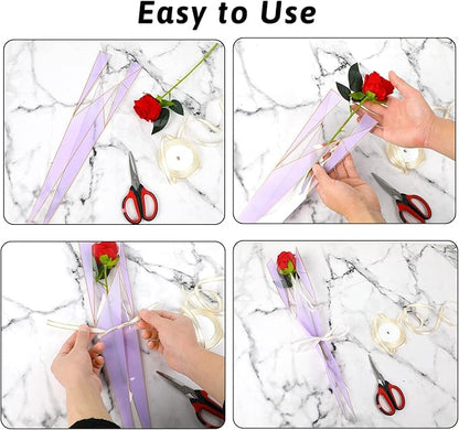 FOIMAS 120pcs Single Flower Sleeves Wrapping Bags Single Rose Florist Bouquet Packaging Bags for Floral Arrangement Supply Wedding Valentine's Day Mother's Day