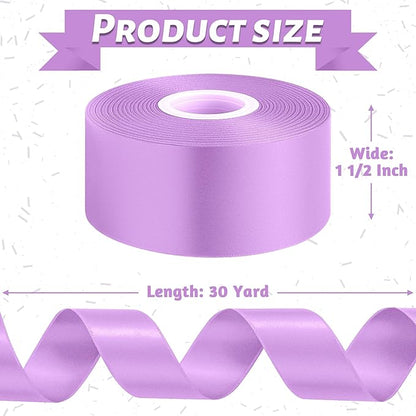 Fullive Lavender Ribbons, 1 1/2 Inch 30 Yards Ribbons for Crafts, Polyester Satin Ribbon for Gift Wrapping for Birthday Wedding Graduate Valentines Day Decorations Wrapping Bouquet Floral Arrangements