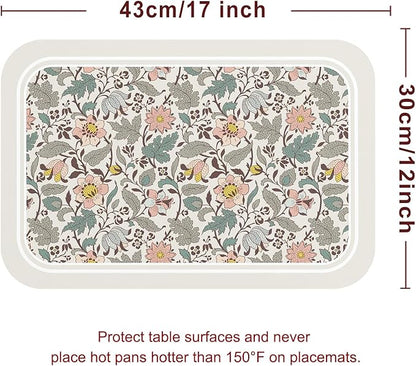 ISAENNE French Floral Rectangle PVC Placemats Set of 6, Waterproof and Heat-Resistant Place Mat,Decoration for Kitchen, Dining, Party,Holiday, New Year,12"*17"