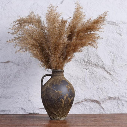 Wabi Sabi Decor Rustic Vase with Handle, Distressed Farmhouse Vase for Home Decor, Vintage Pottery Terracotta Vases for Home Decor, Living Room, Kitchen, Bedroom, Shelf, and Table Centerpiece
