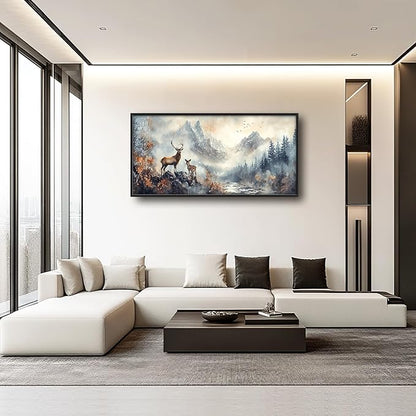 Deer Wall Art Large Wildlife Nature Mountain Landscape Pictures Wall Decor Rustic Cabin Fall Forest Canvas Prints Nordic Painting Framed Artwork Decoration for Bedroom Living Room Office 60"x30"