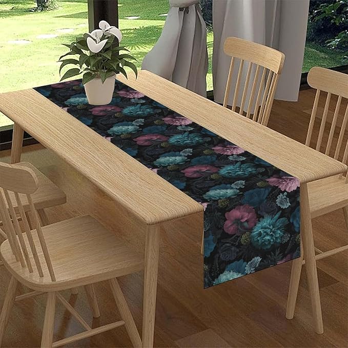 Vintage Floral Table Runner, Rustic Retro Boho Floral Print Coffee Table Center Decor for Home Kitchen Dining Patio Holiday Party Indoor Outdoor Table Decorations 13x108 inch