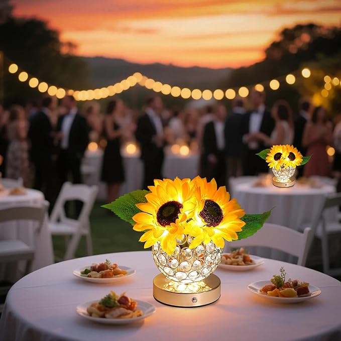 Sunflower Flower Lamp for Women Gifts, 3 Color Dimmable Night Light, Rechargeable Cordless Touch Table Lamp for Womens Mom Wife Friends Girlfriend Her Gifts, Perfect for Bedroom Bar Coffee Shop