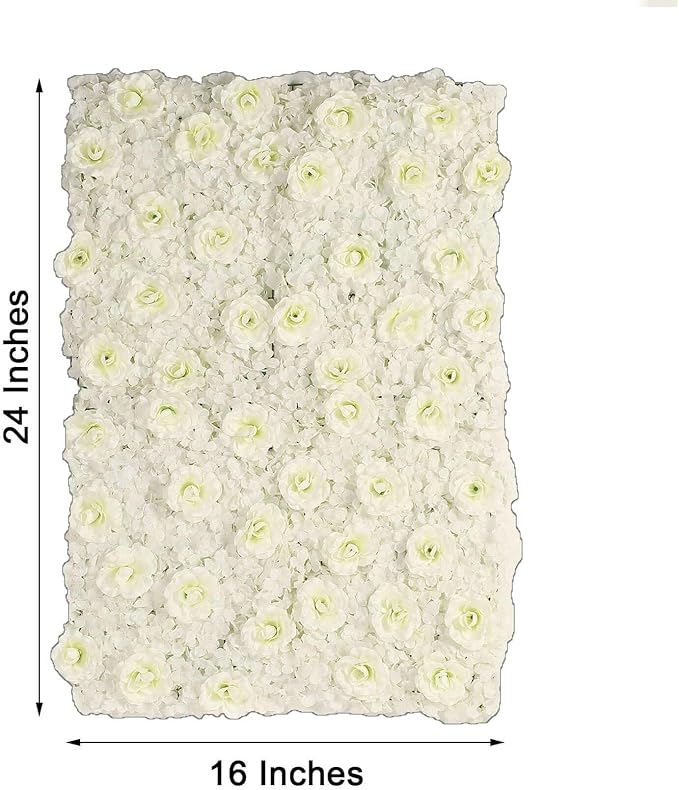 Efavormart 4 Pack 11 Sq ft. UV Protected Cream 3D Silk Rose & Hydrangea Flower Panel Wall Mat for DIY Party Centerpieces Decor