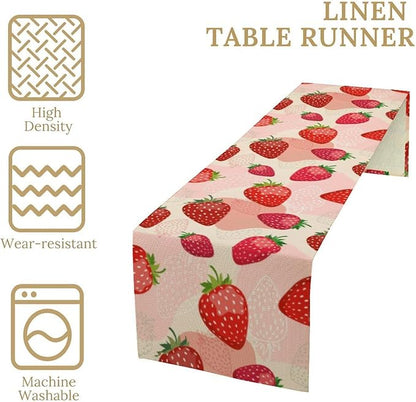 Strawberry Table Runner, Spring Summer Fruit Birthday Party Decoration Dining Room Home Kitchen Table Decor 13 x 108In