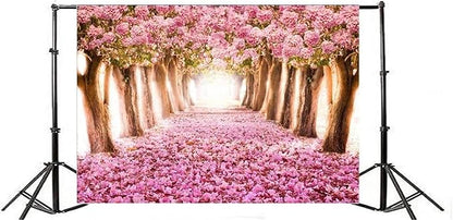AOFOTO 8x6ft Spring Cherry Blossom Backdrop Sweet Pink Flowers Tree Floral Petal Boulevard Photography Background Wedding Tea Party Decoration Girl Bride Woman Lady Portrait Photo Studio Props Vinyl