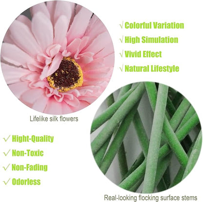 12pcs Artificial Gerbera Daisies,22 Inch Long Stem Silk Daisy Flowers,Realistic Artificial Flower Mums for Home Décor Centerpiece Wreath Supplies Wedding Bouquet,Light Pink