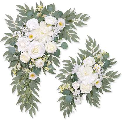 Pack of 2 Wedding Arch Decorations Artificial Hanging Flowers Floral Swag for Wedding Welcome Sign Backdrop Balloon Arch Home Party Bridal Ceremony Reusable(New White)