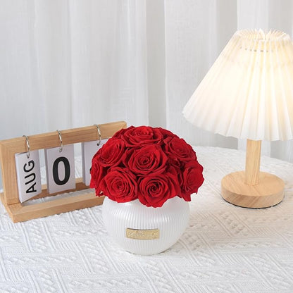 Preserved Roses,Weeding Flowers,Table Centerpiece Flowers,14Pcs Long Lasting Real Rose in Ceramic Vase,Table Flowers for Party,Wedding Decor,Birthday,Anniversary,Wedding Gifts for Her (Red)