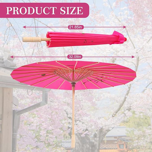 33" Hot Pink Flower Silk Cloth Decoration Handmade Parasol Umbrella Chinese Japanese Asian DIY Art Dance Classical Umbrella for Wedding Parties Photography Costumes Cosplay (Hot Pink)