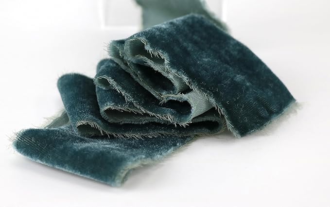 MAYREEL 2 Inch Steel Blue Velvet Ribbon Hand Torn Sky Blue Silk Frayed Edge for Bridal Bouquets Invitations Wedding Vow Books Gift Baskets Hair Bows 3 Yards