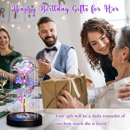 Eternal Rose Glass Flower Birthday Gifts - Women Gifts for Her Anniversary Valentines Mothers Day Christmas Thanksgiving - Light Up Gold Rose Flower Gifts for Mom Wife Grandma Girlfriend Lady Girl