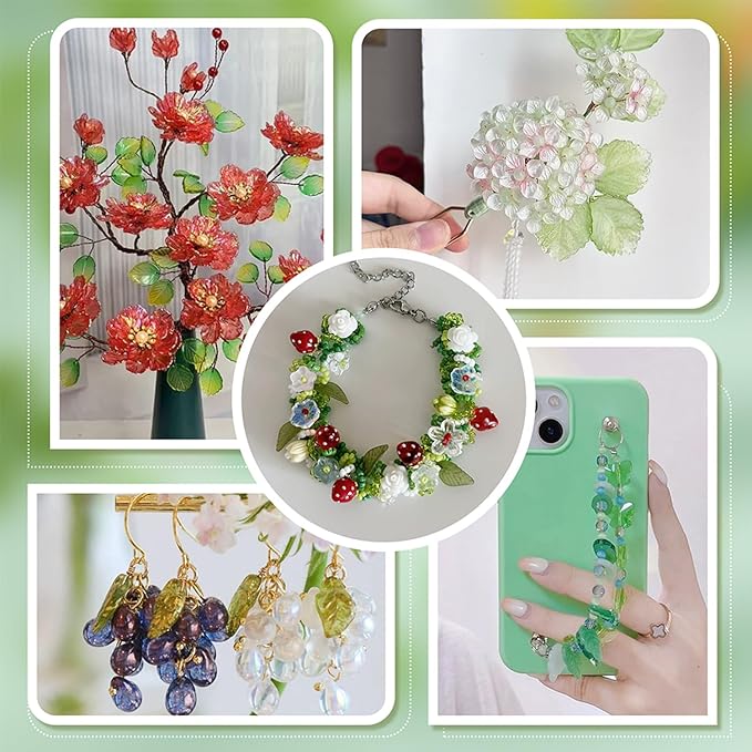 PH PandaHall 100pcs Green Flower Beads, Transparent Leaf Bead Charms, 15x15x2mm Frosted Leaves Pendants with 1.5mm Hole for DIY Earrings Pendants Bracelets Jewelry Making Spring Crafts Decor