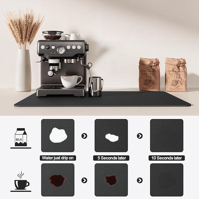 Dish Drying Mat for Kitchen Counter | Coffee Bar Mat for Countertops | Heat Resistant Drainer Mat with Non-slip Rubber Backed | Hide Stain Kitchen Absorbent Draining Mat | Black 16"x24"