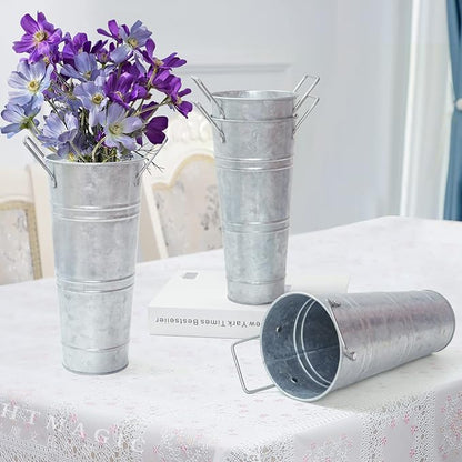 Notakia Galvanized Metal Vases Farmhouse French Flower Bucket Vases for Cut Flowers for Home Decor and Wedding Table Centerpiece Decorations (Silver Set of 8)