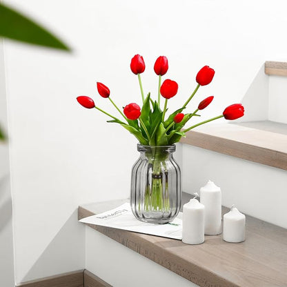 10PCS Black Red Fake Tulips Artificial Flowers Real Touch Latex Faux Tulips UV Resistant Fake Flowers Bouquet for Table Home Decor Party Wedding Garden Decoration