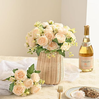 MARTINE MALL 4 Packs Peonies Artificial Flowers, Champagne Artificial Peonies, Silk Peonies Flowers Fake Peonies Artificial Flowers Peonies Bouquet for Centerpiece Table Wedding Party Home Decor
