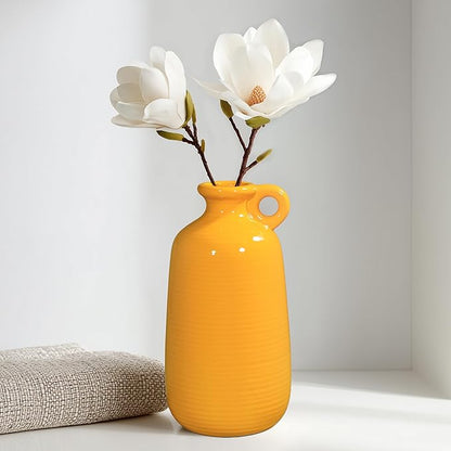 Sunddo Yellow Ceramic Vase for Home Decor -10 inch Modern Handled Decorative Vases for Flowers, Living Room, Kitchen, Shelf, Entryway and Centerpiece Table Decorations