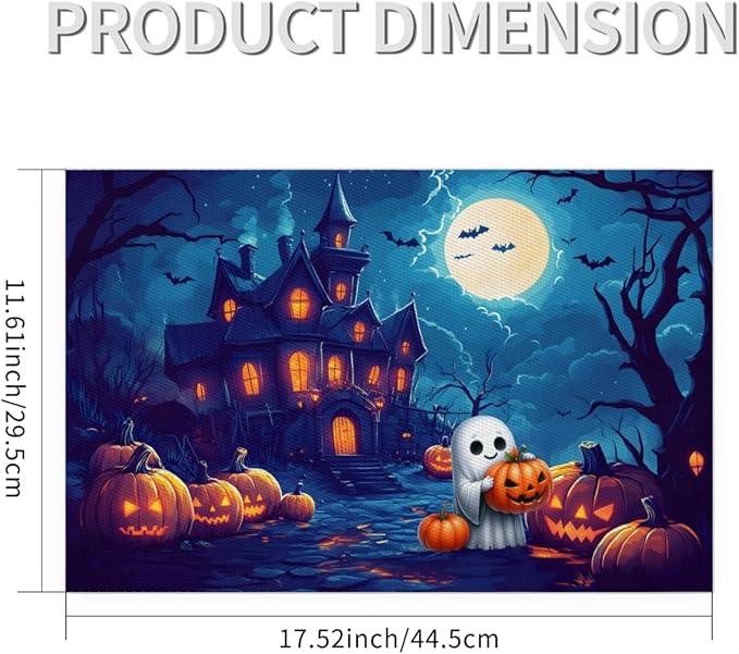 Halloween Cute Ghosts Pumpkin Placemats Set of 6 PVC Vinyl Non Slip Table Mats Heat Resistant Place Mats Washable Wipeable Dining Table Mat for Kitchen Decor Party Indoor Outdoor Decorative Gift
