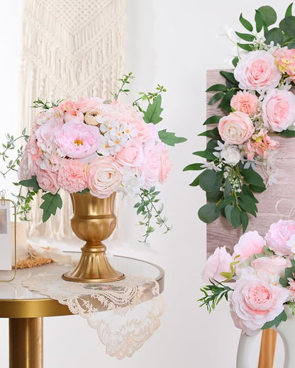 Senseya Artificial Flowers Combo, Blush Pink Silk Roses, Peonies, Dahlias with Stems for DIY Wedding Bouquets, Baby Shower, Table Centerpieces, Home Decor, Fake Floral Arrangements, Party Decorations