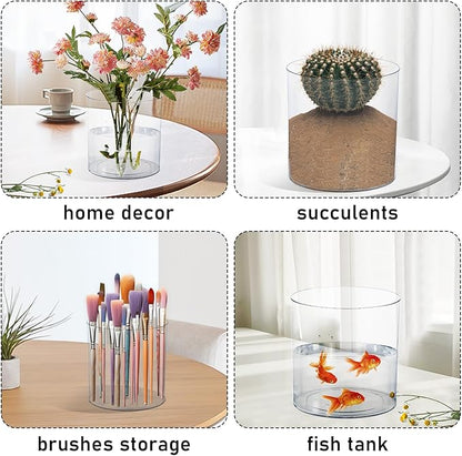 Clear Plastic Vase, Decorative Wide Flower Acrylic Cylinder Vase, Cylinder Vase Floral Container Round Plastic Vases for Home, Wedding Party, Decor, Centerpieces.7.9" x7.9