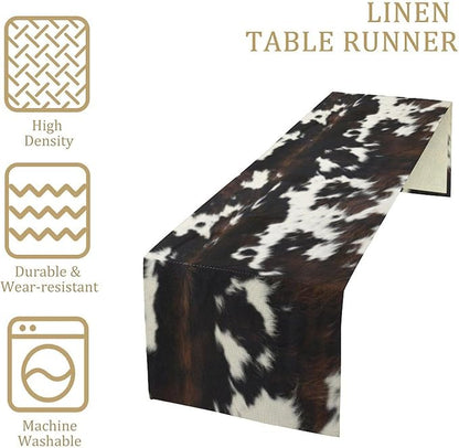 Cow Print Table Runner, Black White Cowhide Print Western Style Table Runner Country Farmhouse Cottage Cow Patten Table Decoration for Home Kitchen Dining, 13x108 Inch