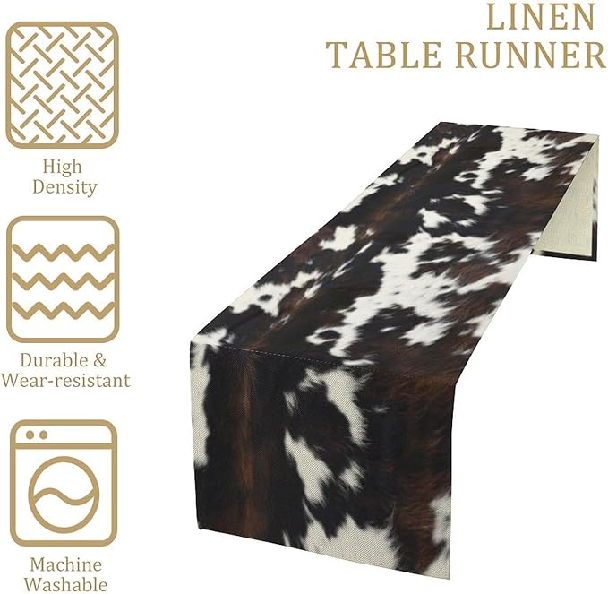 Cow Print Table Runner, Black White Cowhide Print Western Style Table Runner Country Farmhouse Cottage Cow Patten Table Decoration for Home Kitchen Dining, 13x90 Inch