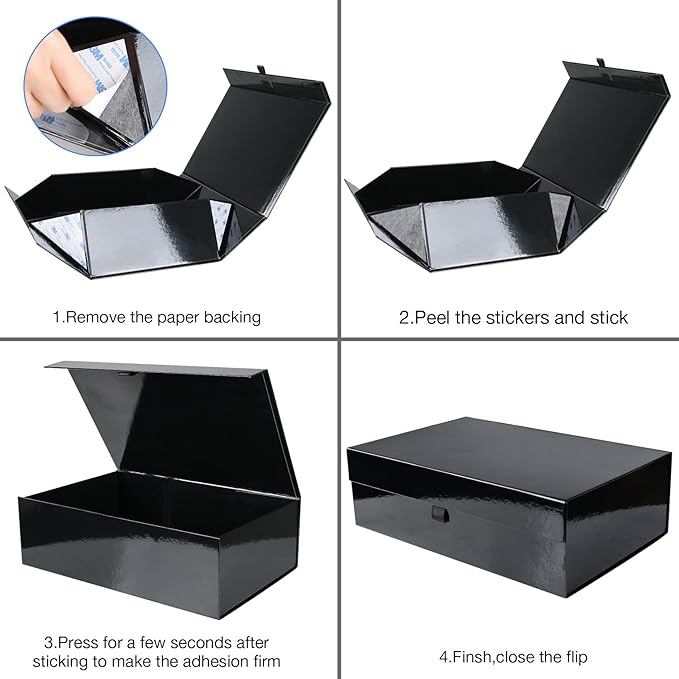 Aimyoo 5 Pack Black Collapsible Gift Box with Magnetic Closure Lids & Rope for Easy Opening 13.8x9x4.3, Bridesmaid Groomsman Proposal Boxes, Rectangle Storage Present Boxes