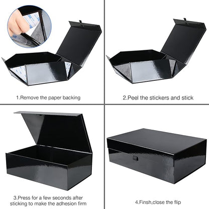 Aimyoo 5 Pack Black Collapsible Gift Box with Magnetic Closure Lids & Rope for Easy Opening 13.8x9x4.3, Bridesmaid Groomsman Proposal Boxes, Rectangle Storage Present Boxes