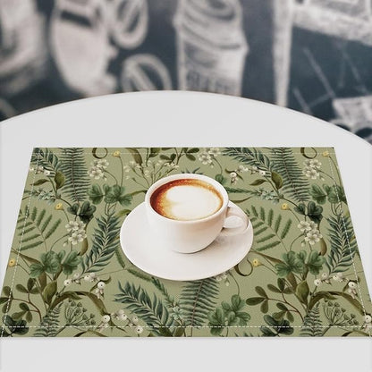 Retro Plant Placemats Set of 4, 17x12 Inch Green Leaves Retro Elegant Nature Plant Aesthetic Table Mats for Home Party Kitchen Dining Decor