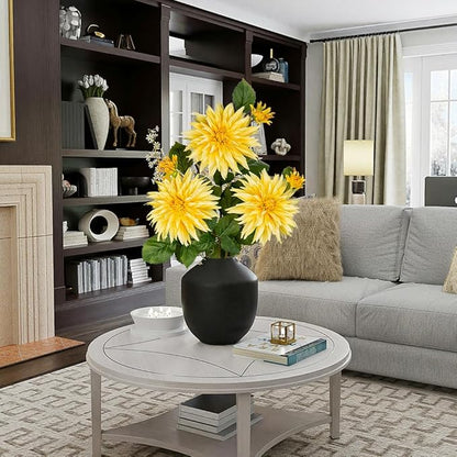 3Pcs Yellow Artificial Dahlia Flowers Fake Flower Silk Flowers with Long Stem 29.5" Floral Arrangements Bouquets Faux Dahlias Flowers for DIY Wedding Party Centerpieces Decor Home Office Decoration