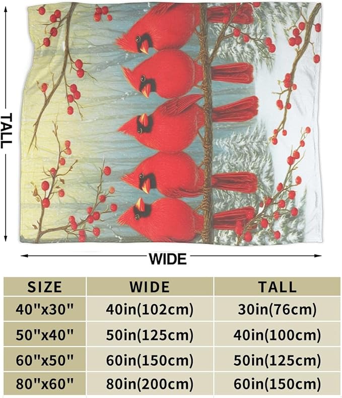 Cardinal Throw Blanket Red Bird Blanket Cardinal Soft Cozy Fleece Fuzzy Stuffed Plush Flannel Gifts for Girls Women Boys Kids Adults 50"X60"